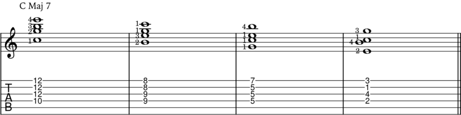 drop 2 chords over a long Major 7 chord application example