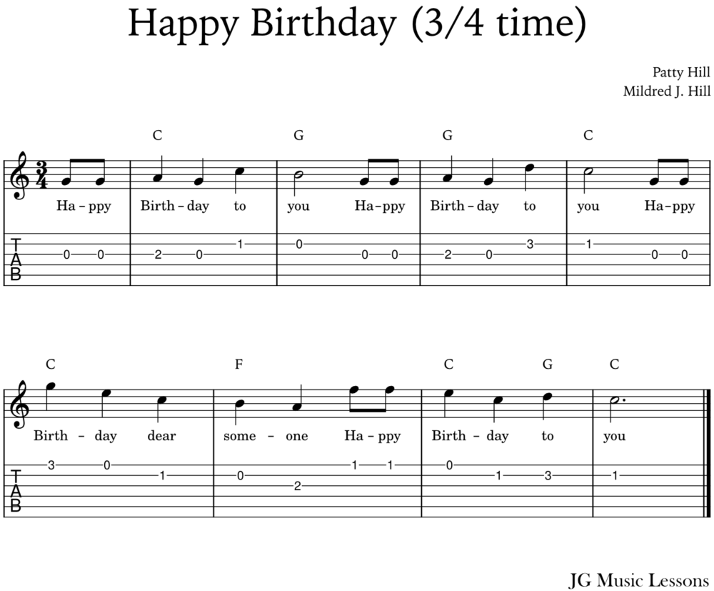 How to play Happy Birthday song (guitar chords, melody with tabs and ...