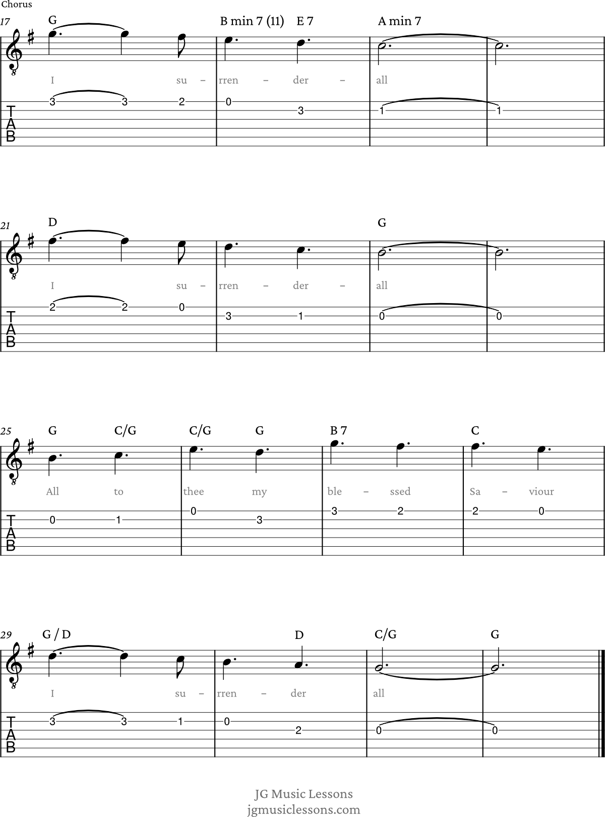 I Surrender all melody with tabs and chords pg 2