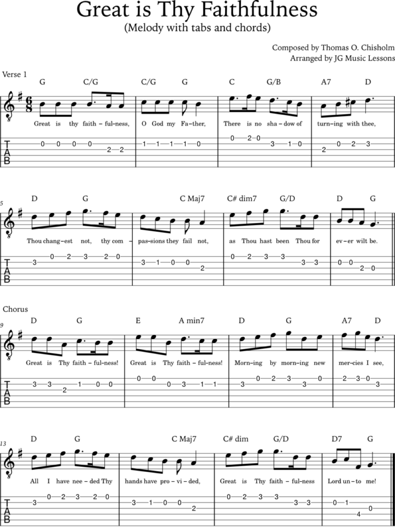 Great is Thy Faithfulness (chords, melody with tabs and arrangement ...