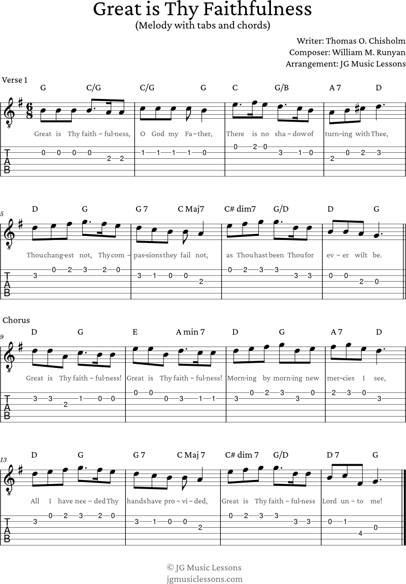 Great is Thy Faithfulness melody with tabs and chords