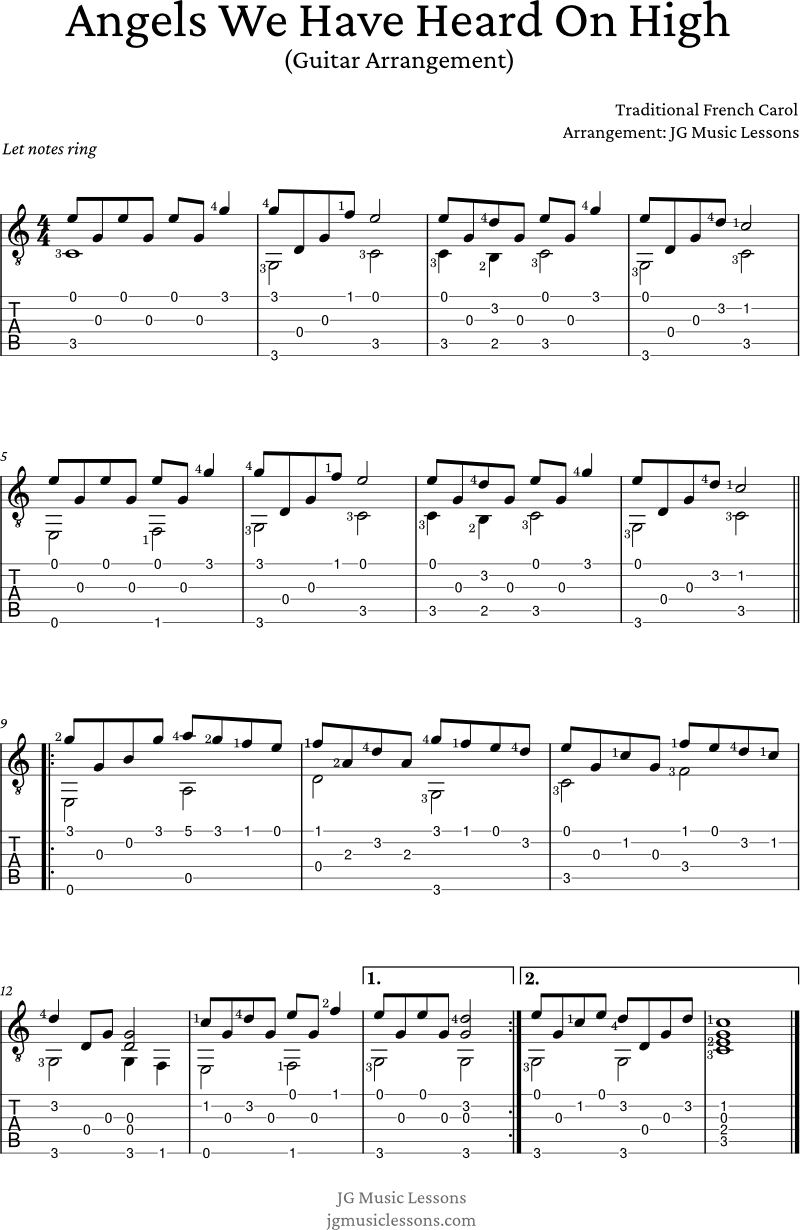 Angels We Have Heard On High guitar tabs arrangement
