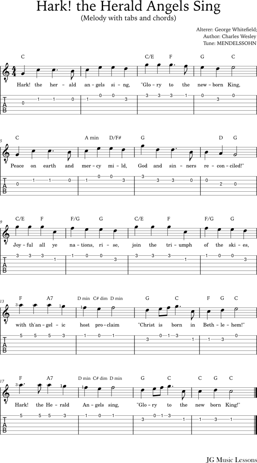 Hark the Herald Angels Sing guitar tabs and chords