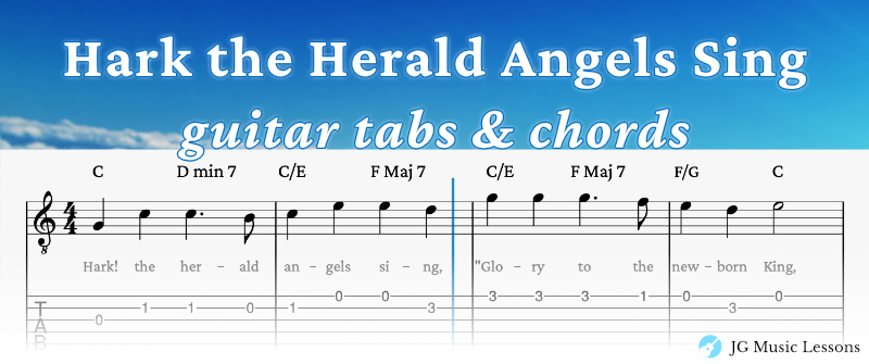 Hark the Herald Angels Sing guitar tabs and chords banner post