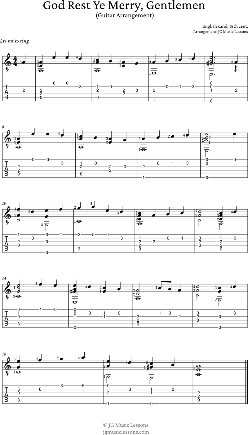 God Rest Ye Merry Gentlemen guitar arrangement with tabs 