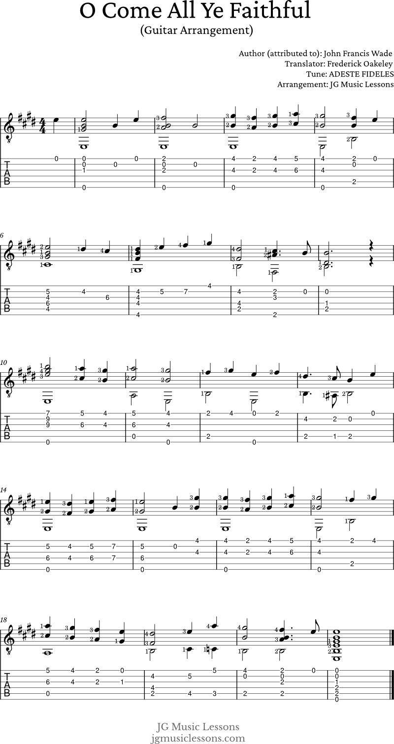 O Come All Ye Faithful  guitar arrangement with tabs