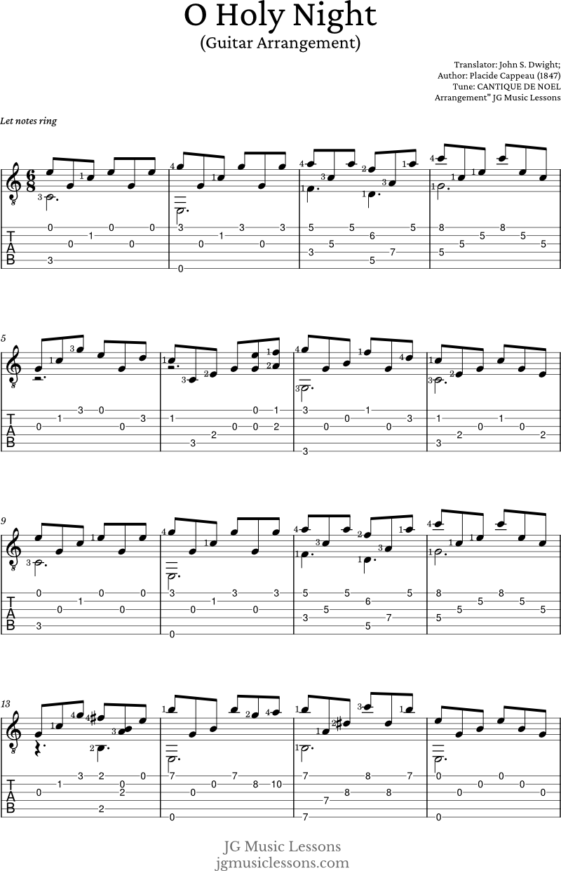 O Holy Night - guitar arrangement page 1