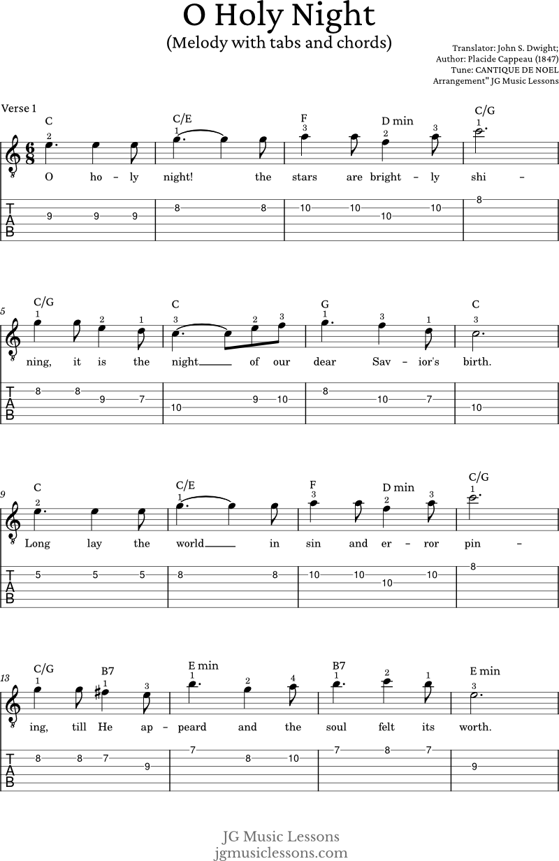 O Holy Night guitar tabs and chords page 1