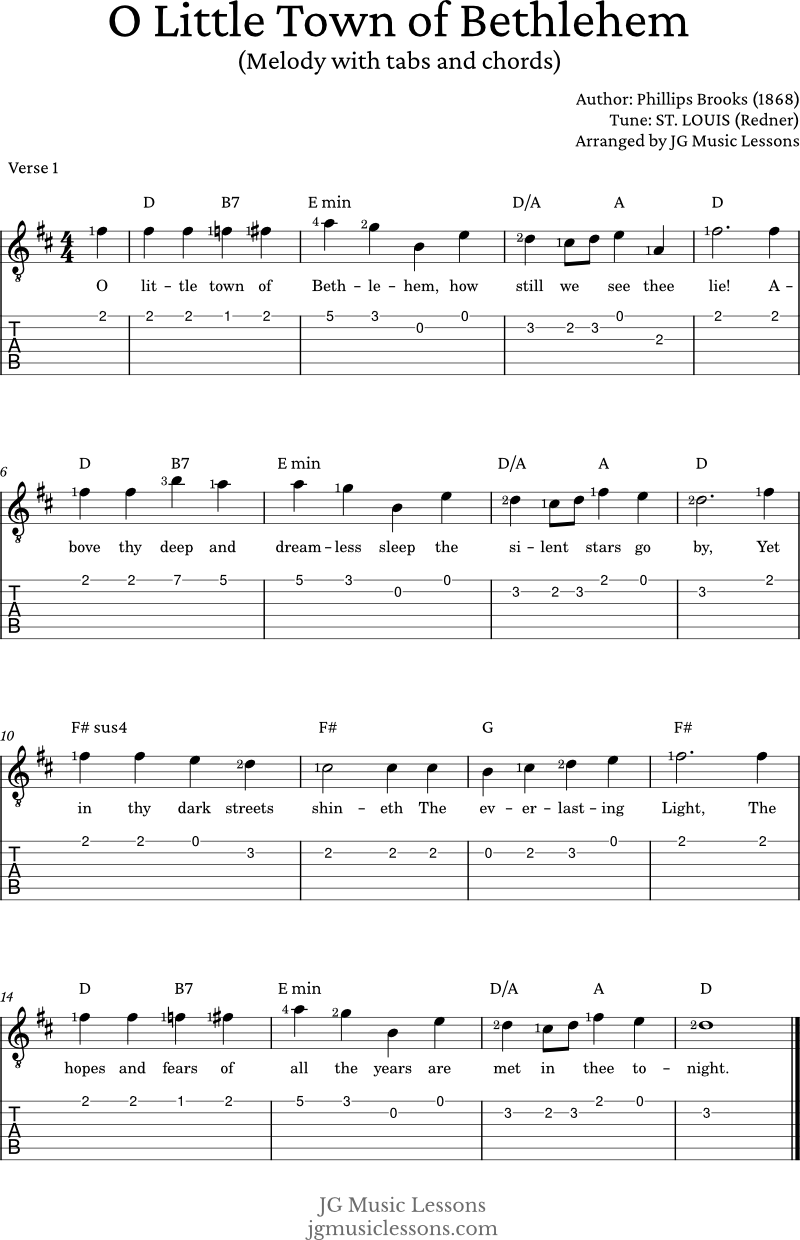 O Little Town of Bethlehem guitar tabs and chords