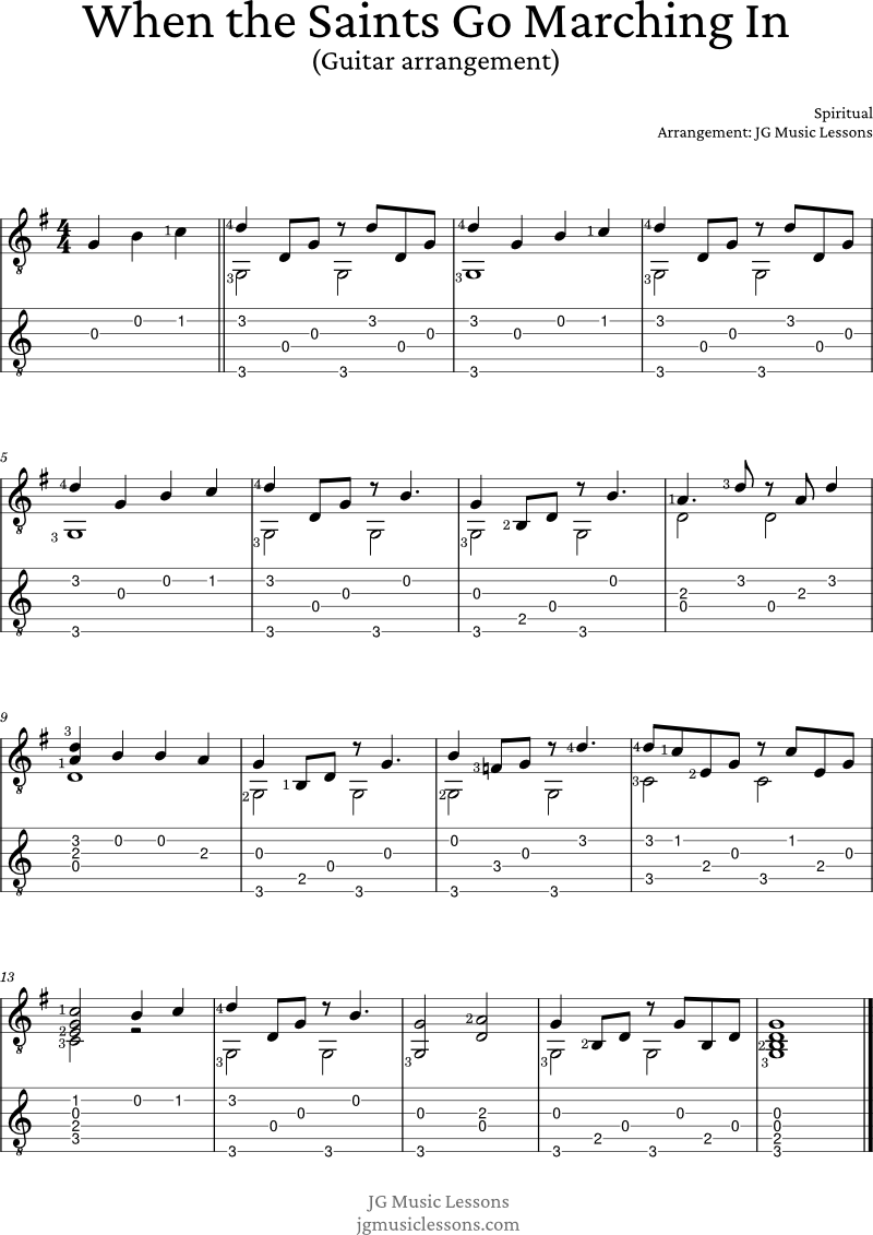 When the saints go marching in guitar arrangement tabs