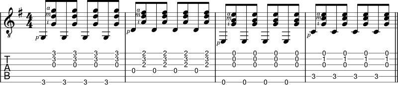 Finger picking pattern using 4 fingers