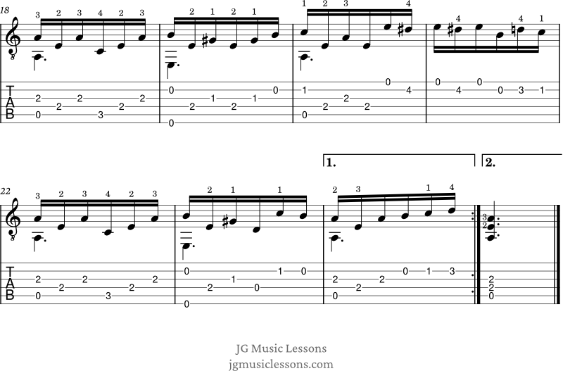 Fur Elise guitar tabs arrangement page 2