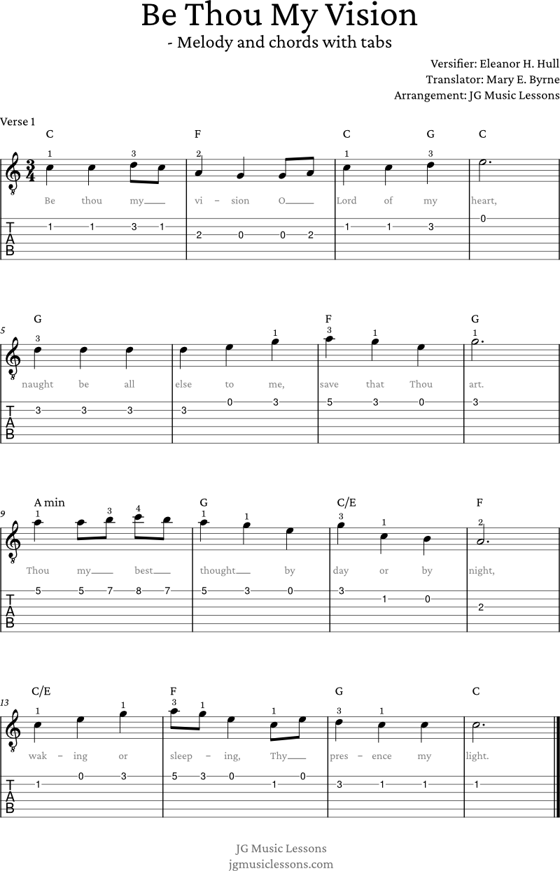 Be Thou My Vision guitar tabs melody and chords