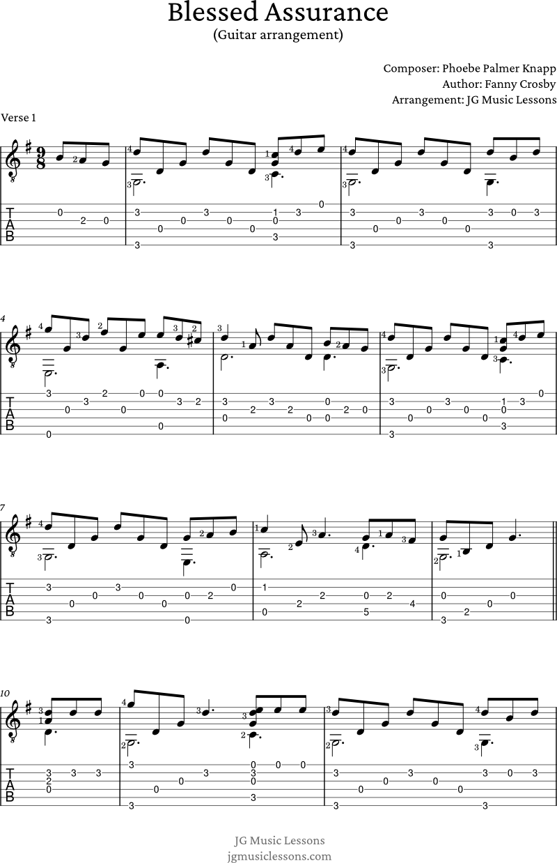 Blessed Assurance - guitar arrangement pg 1