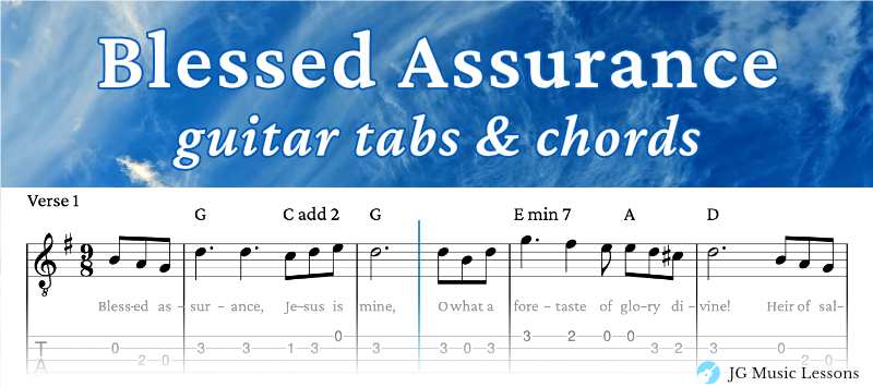 Blessed Assurance guitar tabs and chords banner