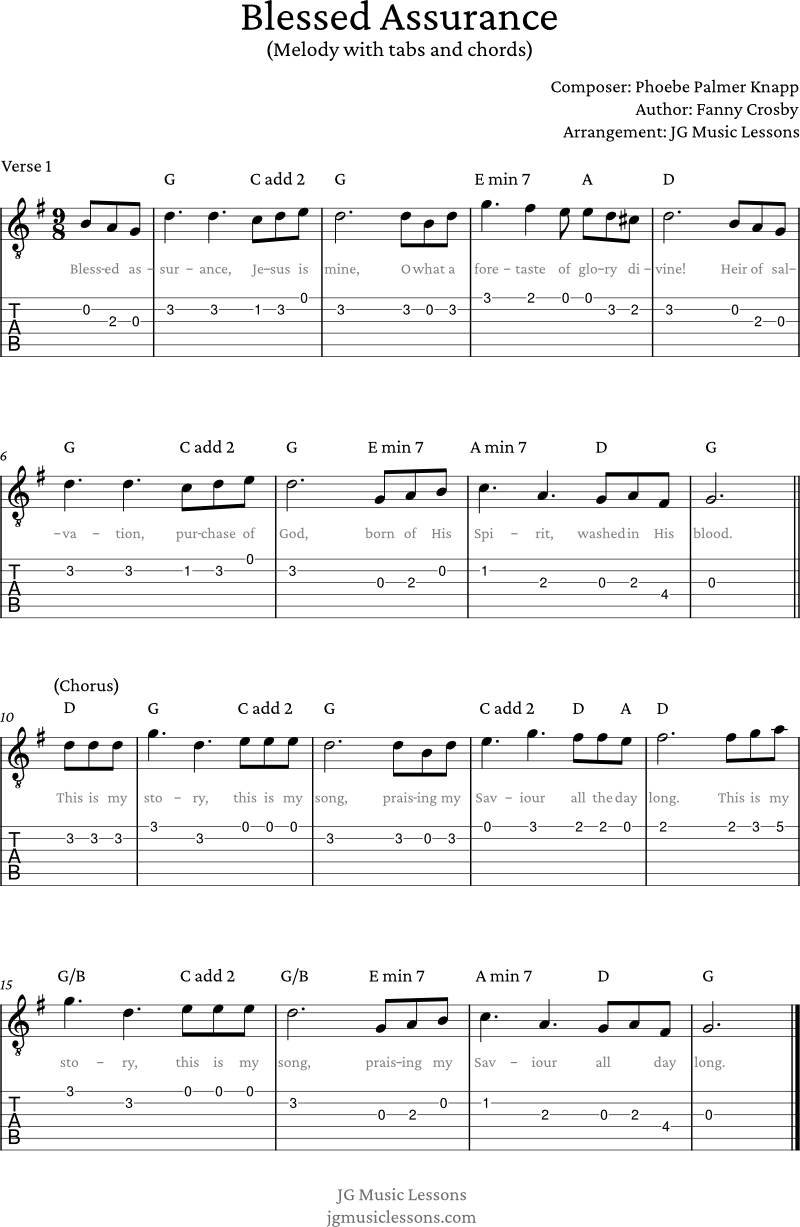 Blessed Assurance - melody with tabs and chords