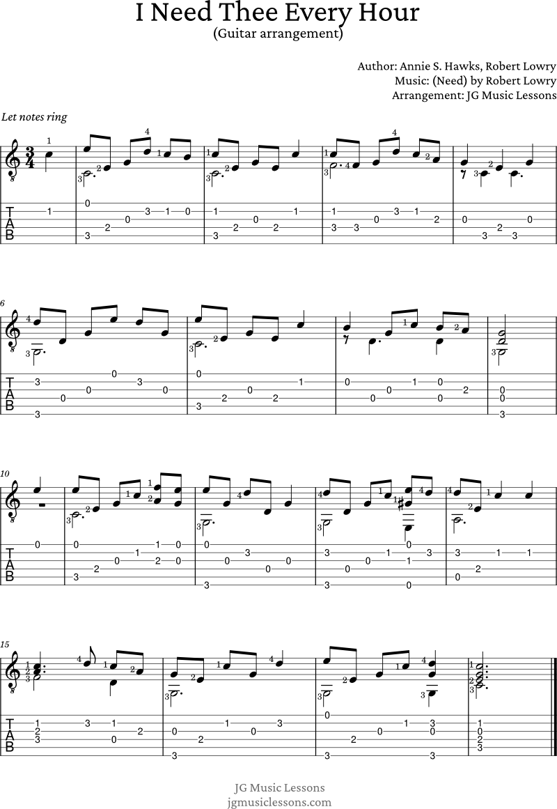 I Need Thee Every Hour - guitar arrangement tabs