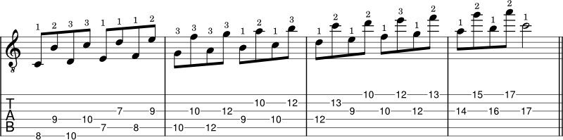 Interval of 7ths in C Major example