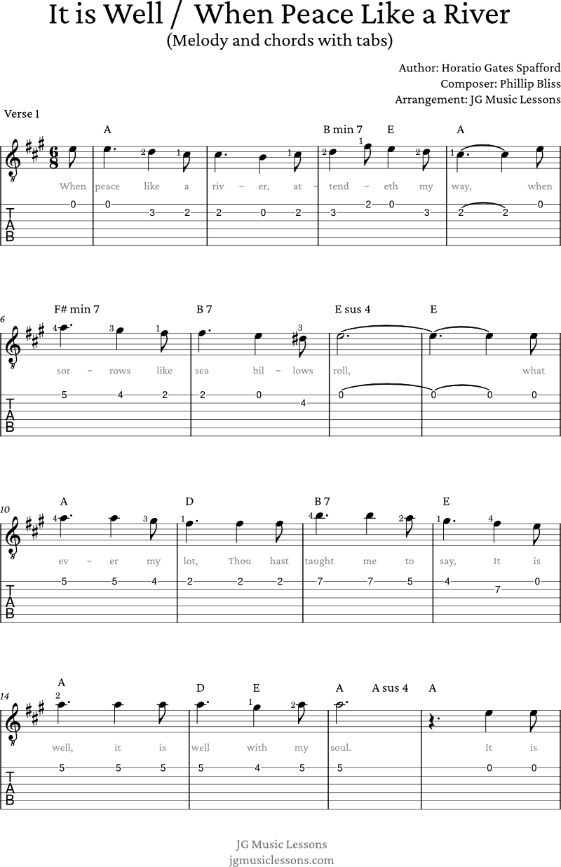 It is Well - When Peace Like a River - melody and chords pg 1