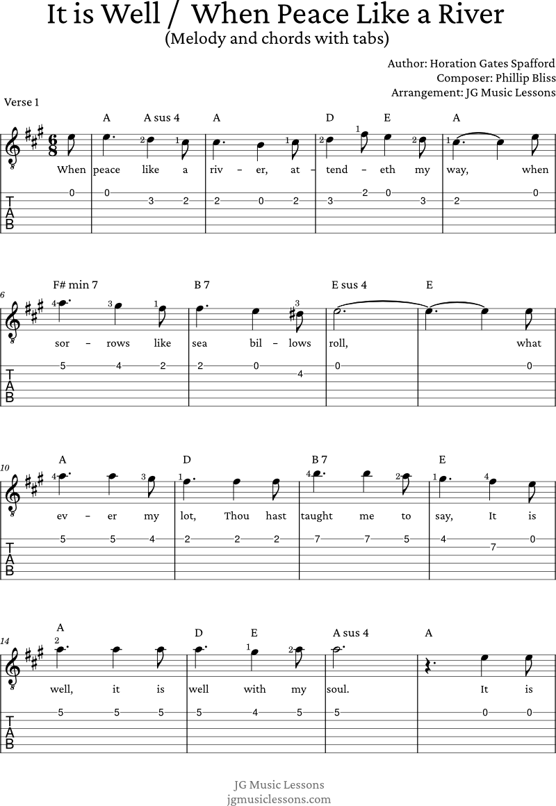 It is Well /  When Peace Like a River - melody and chords with tabs