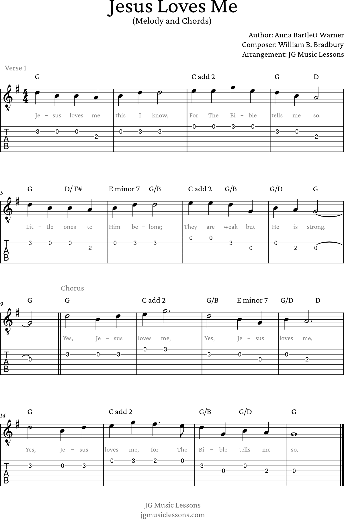 Jesus Loves Me - melody and chords pg 1