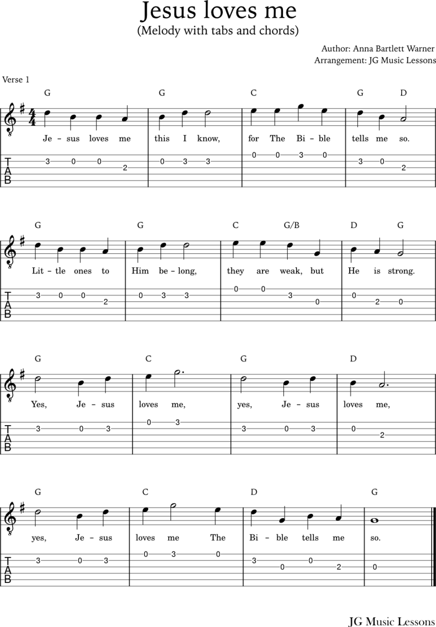 Jesus Loves Me Guitar Chords Melody With Tabs And Arrangement Jg