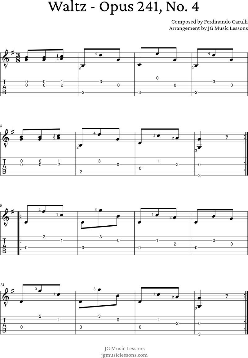 Carulli guitar tabs Waltz - Opus 241 No 4 page 1