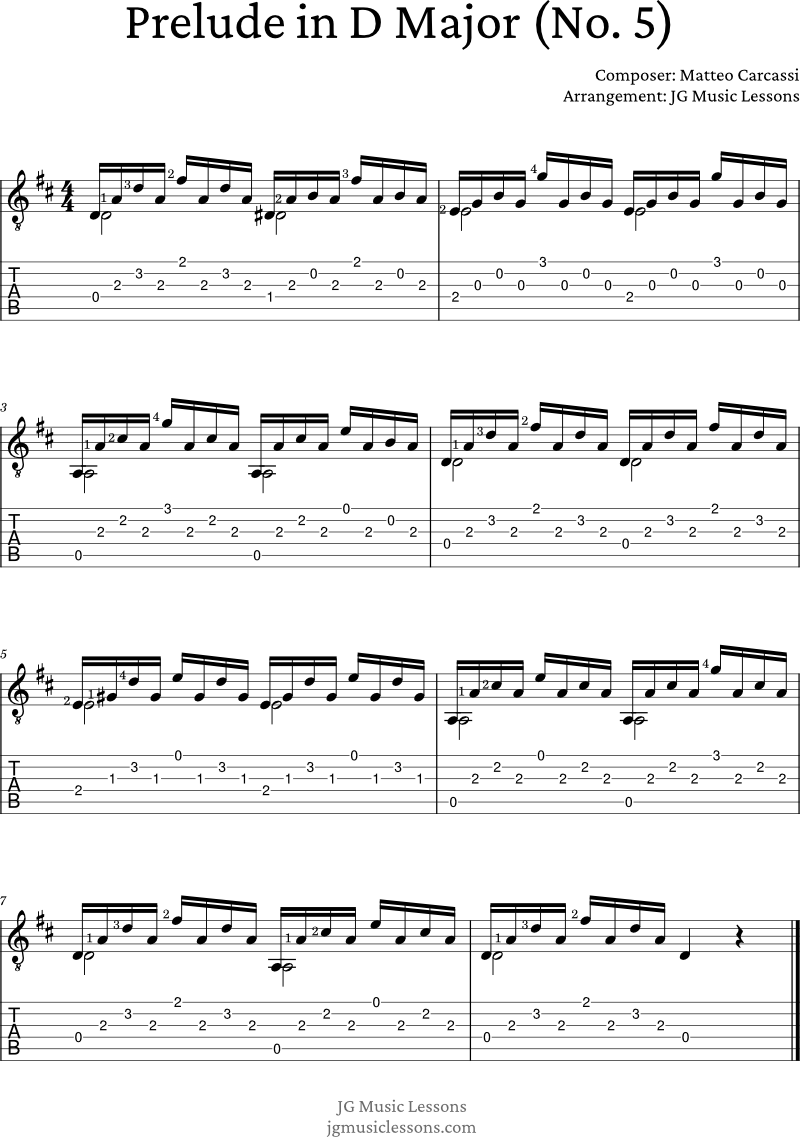 Prelude in D Major (No. 5) - Carcassi guitar tabs