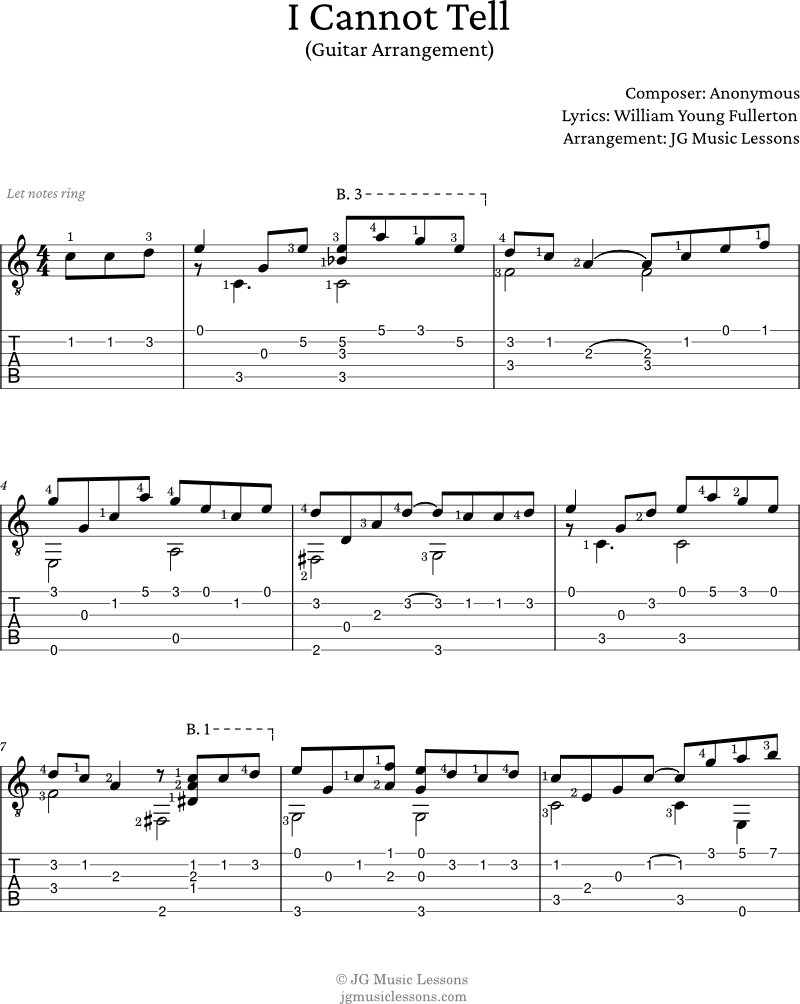 I Cannot Tell guitar tabs for arrangement page 1