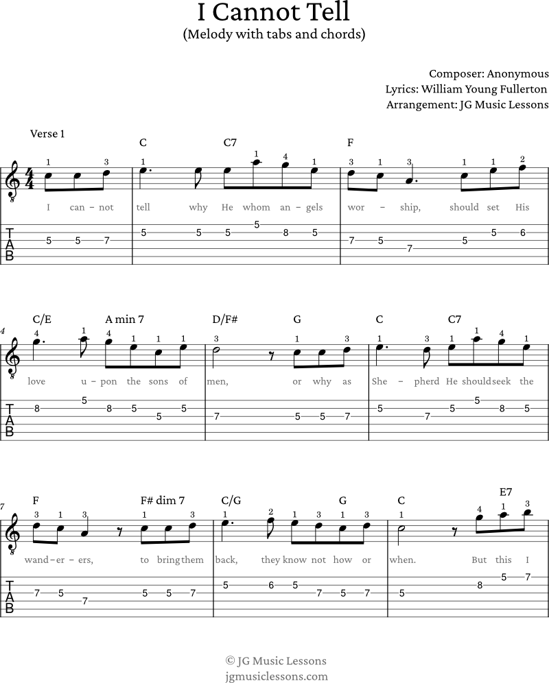 I Cannot Tell guitar tabs for melody and chords page 1