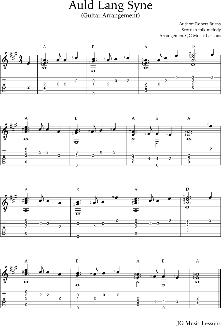 Auld Lang Syne finger-style guitar arrangement