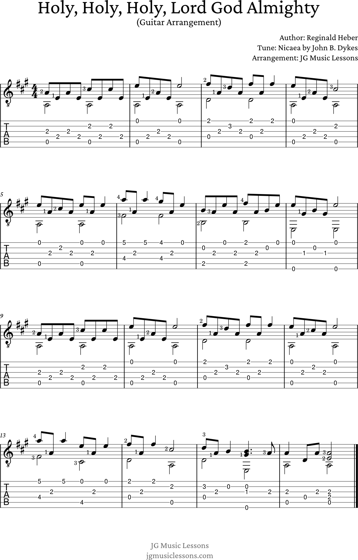 Holy Holy Holy Lord God Almighty - arrangement guitar tabs