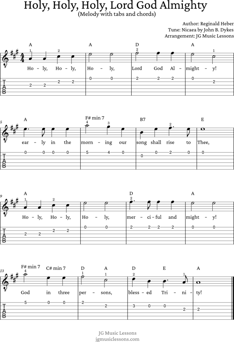 Holy Holy Holy Lord God Almighty - Guitar Tabs and Chords - JG Music ...