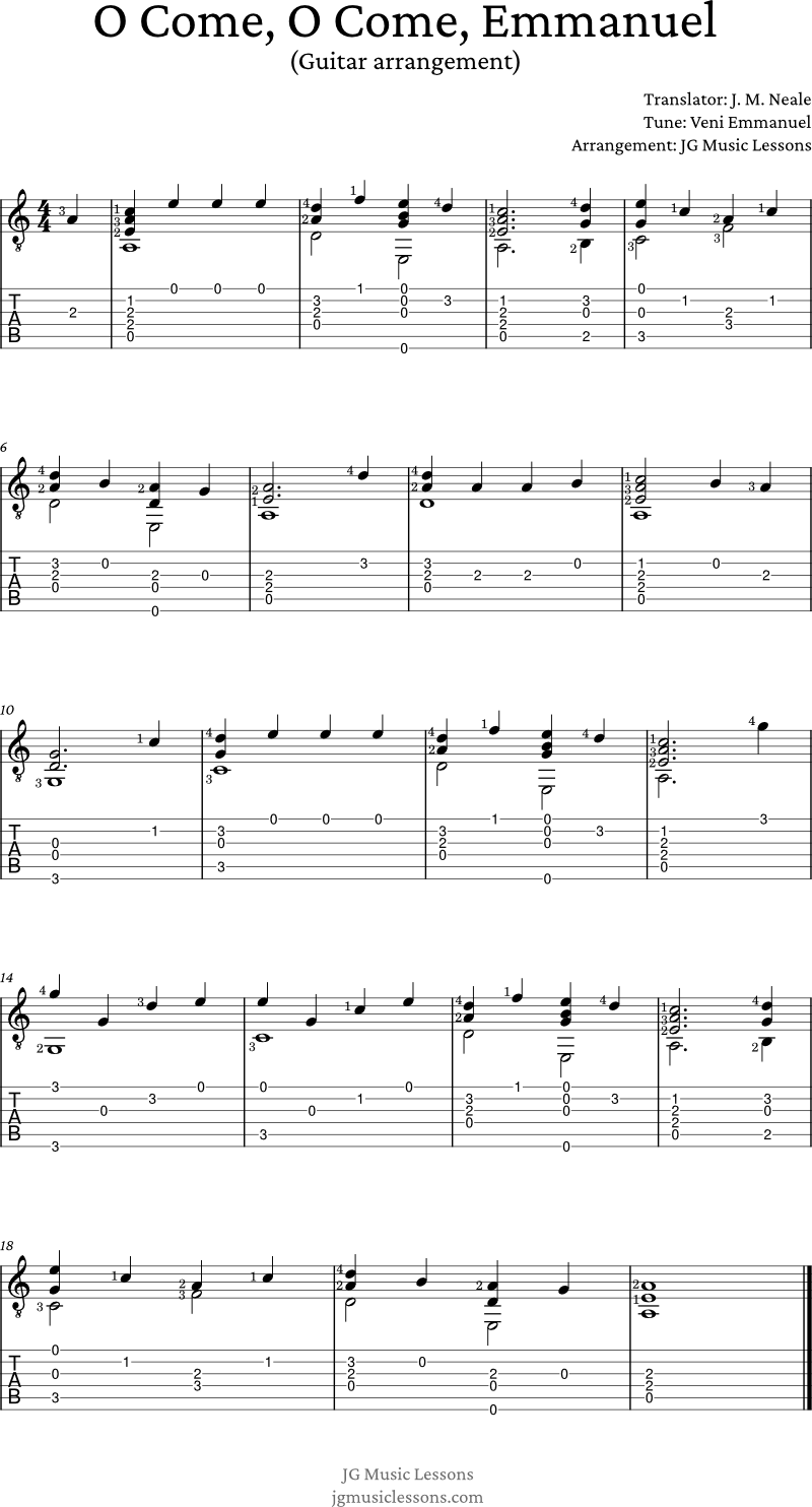 O Come O Come Emmanuel guitar tabs arrangement