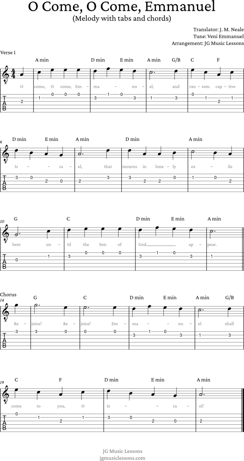 O Come O Come Emmanuel guitar tabs melody and chords