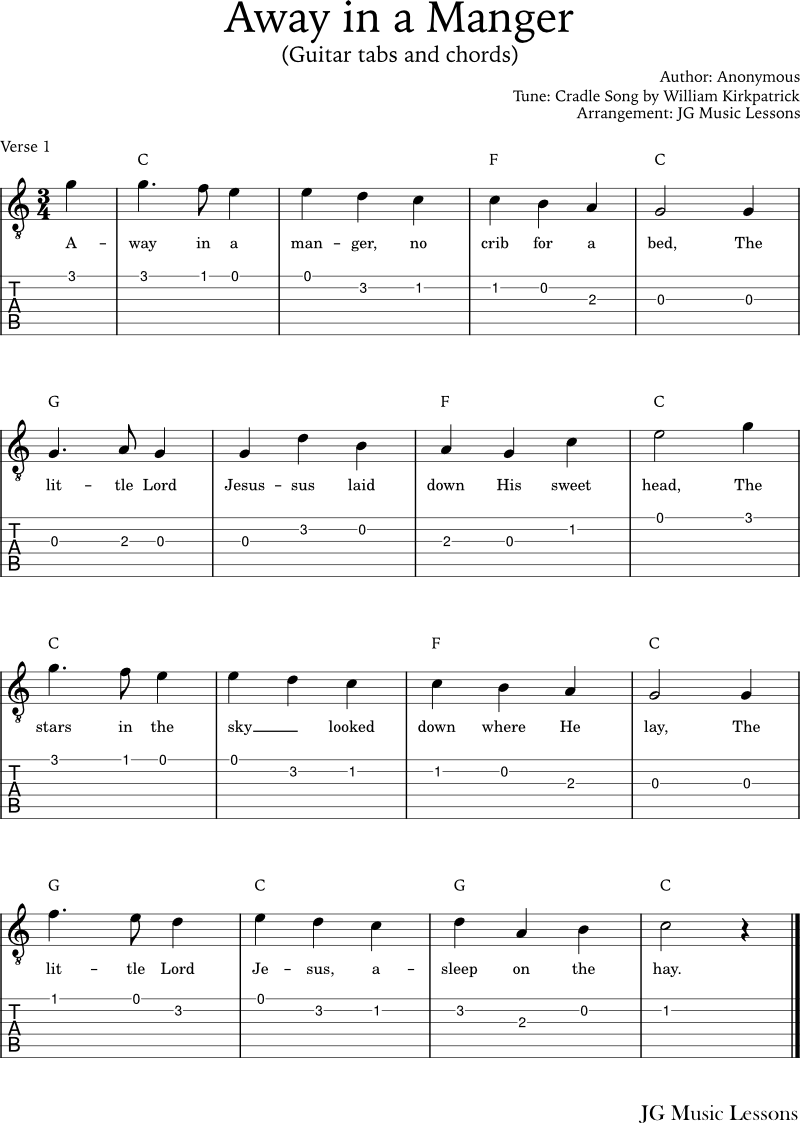 Away in a Manger - guitar chords, tabs, and fingerstyle arrangement ...