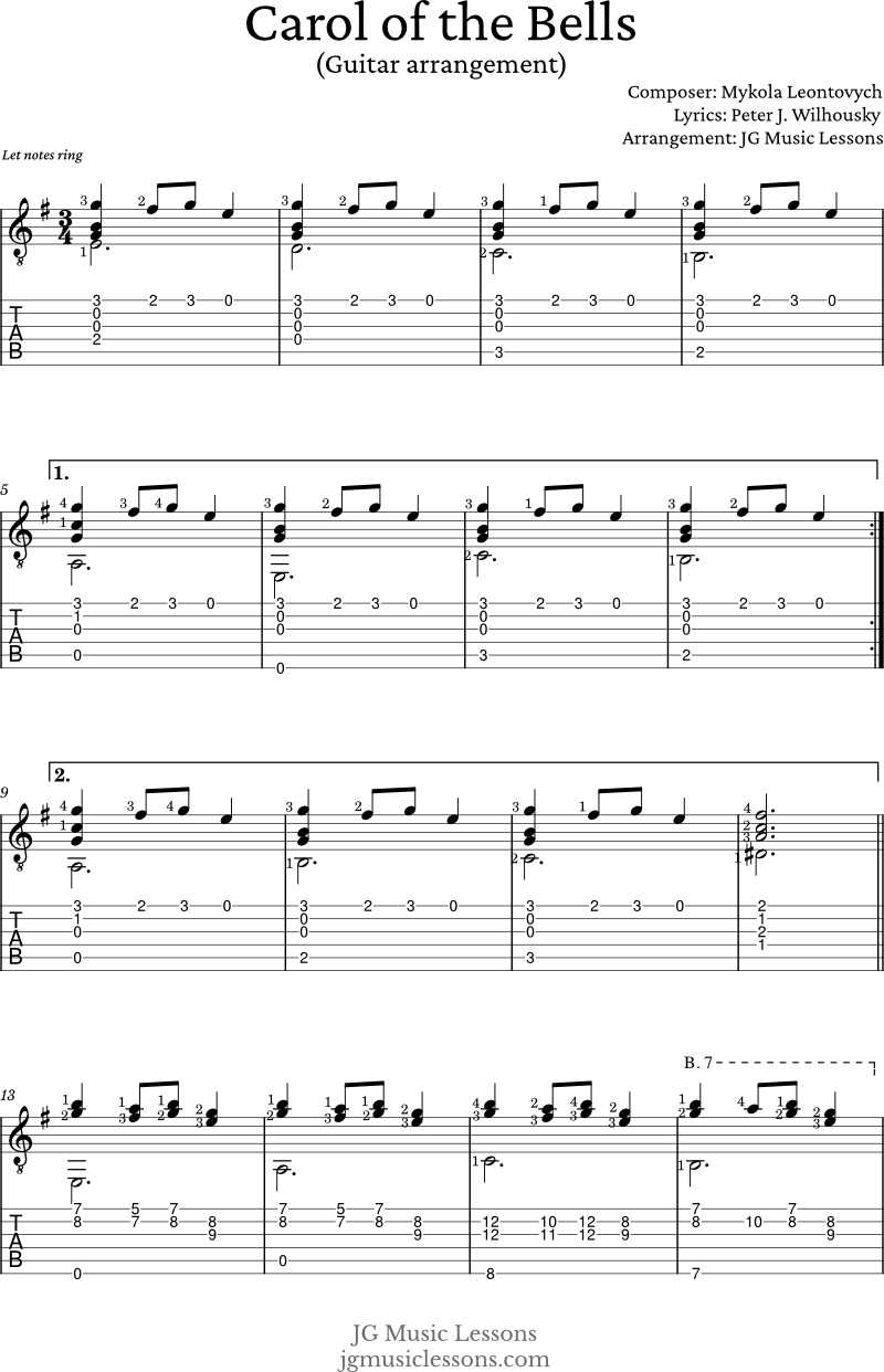 Carol of the Bells guitar arrangement