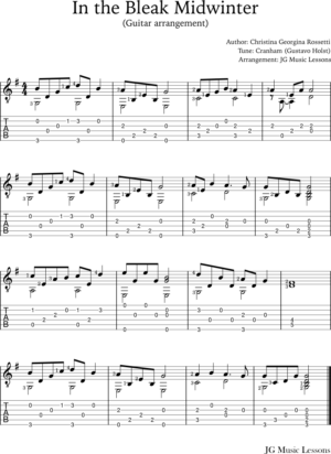 In the Bleak Midwinter - guitar tabs, chords and fingerstyle