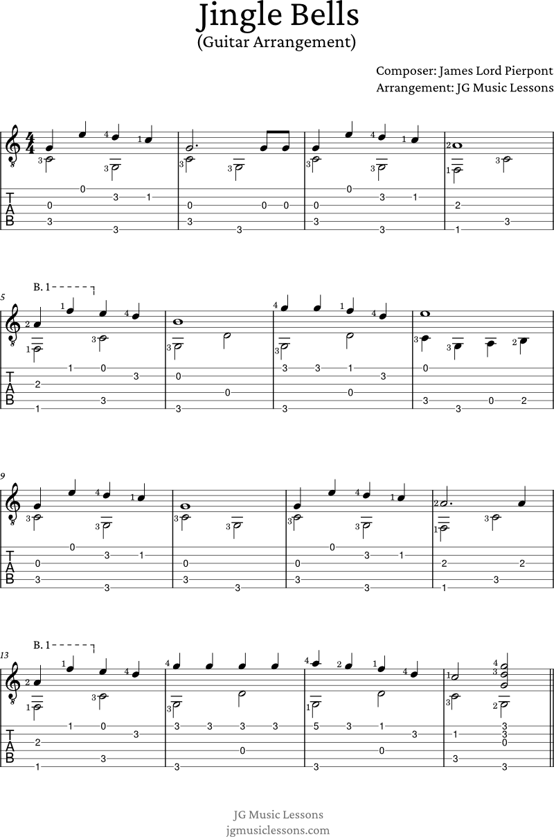 Jingle Bells guitar tabs arrangement page 1