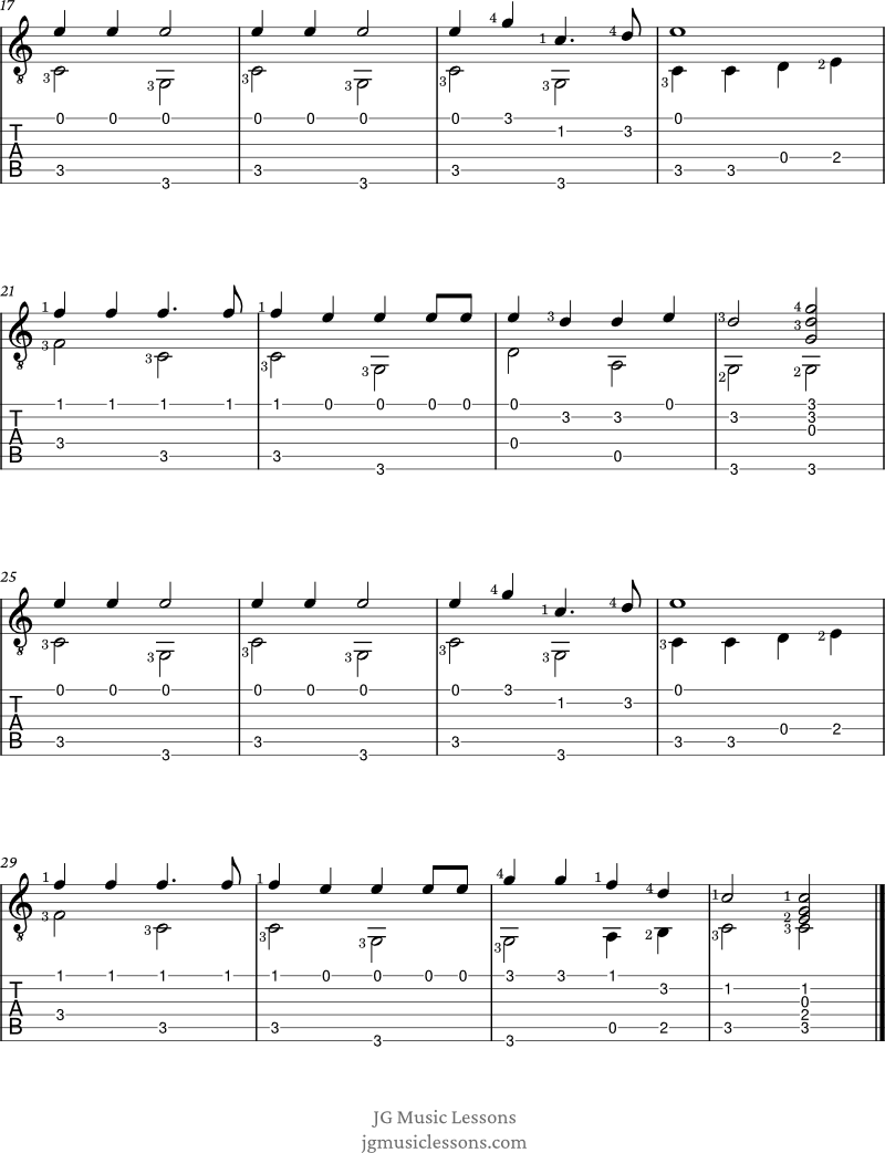 Jingle Bells guitar tabs arrangement page 2