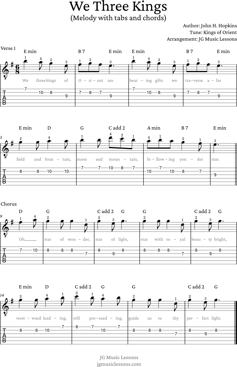 We Three Kings guitar tabs and chords