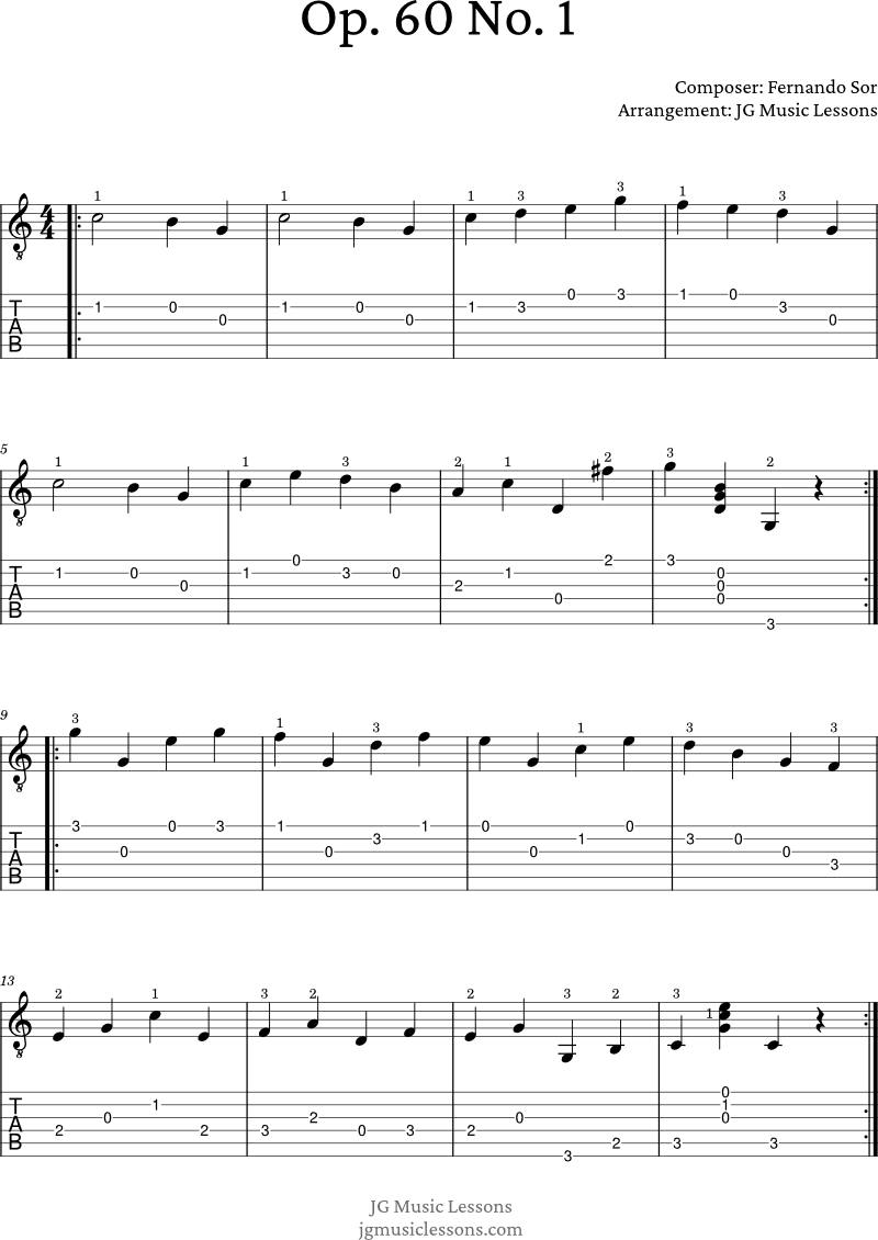 Op. 60 No. 1 - Fernando Sor guitar tabs 