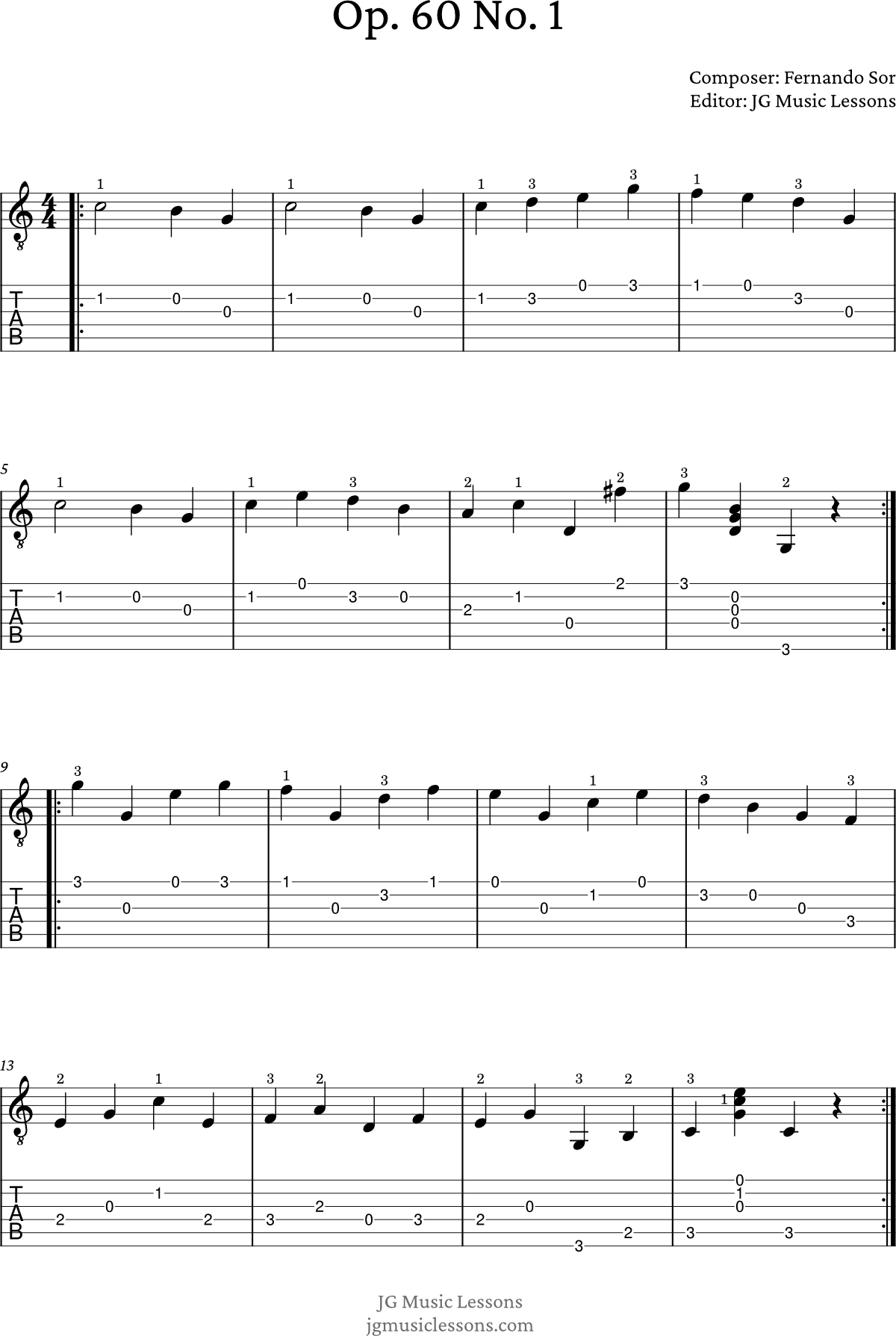 Op. 60 No. 1 - Fernando Sor guitar tabs