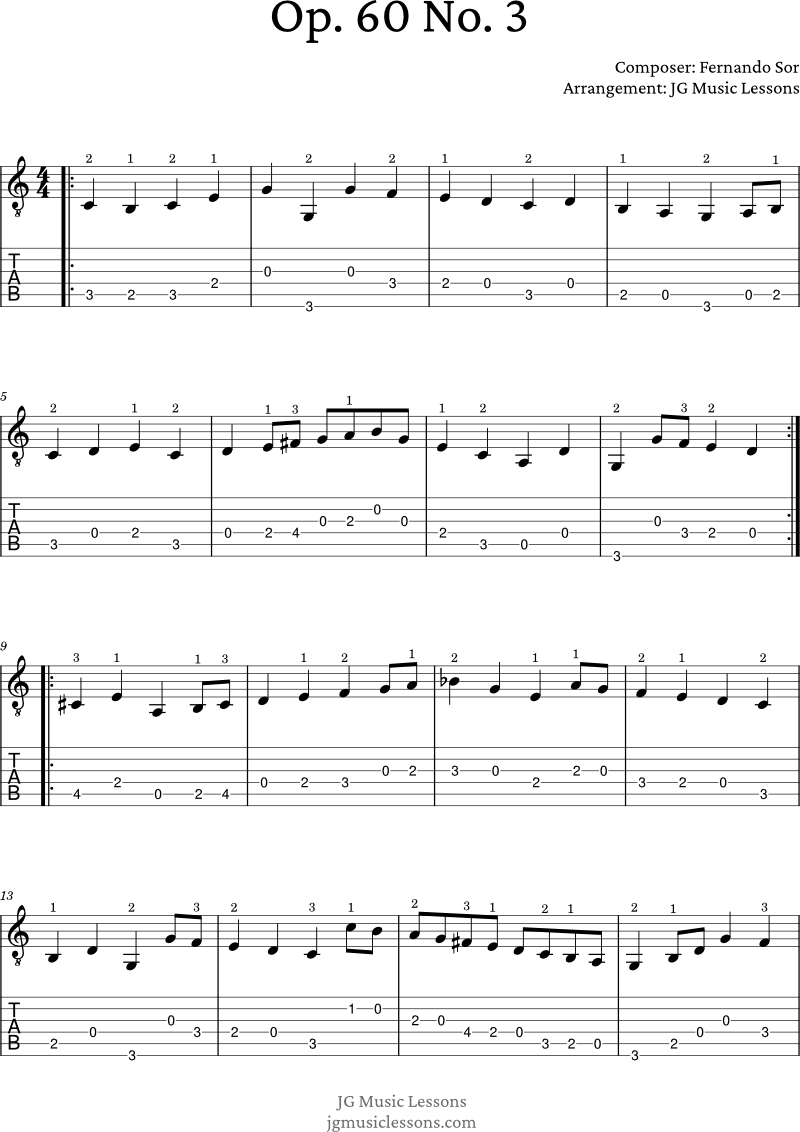 Opus 60 No. 3 - Sor guitar tabs page 1