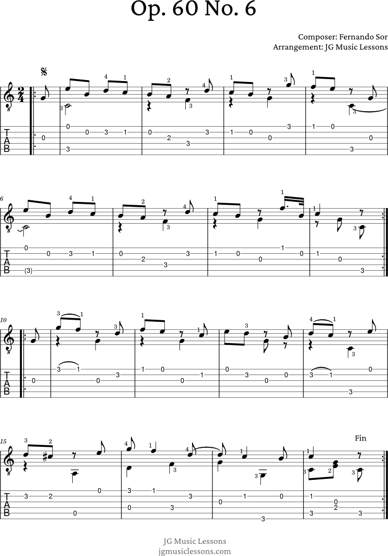 Opus 60 No. 6 - Sor guitar tabs page 1