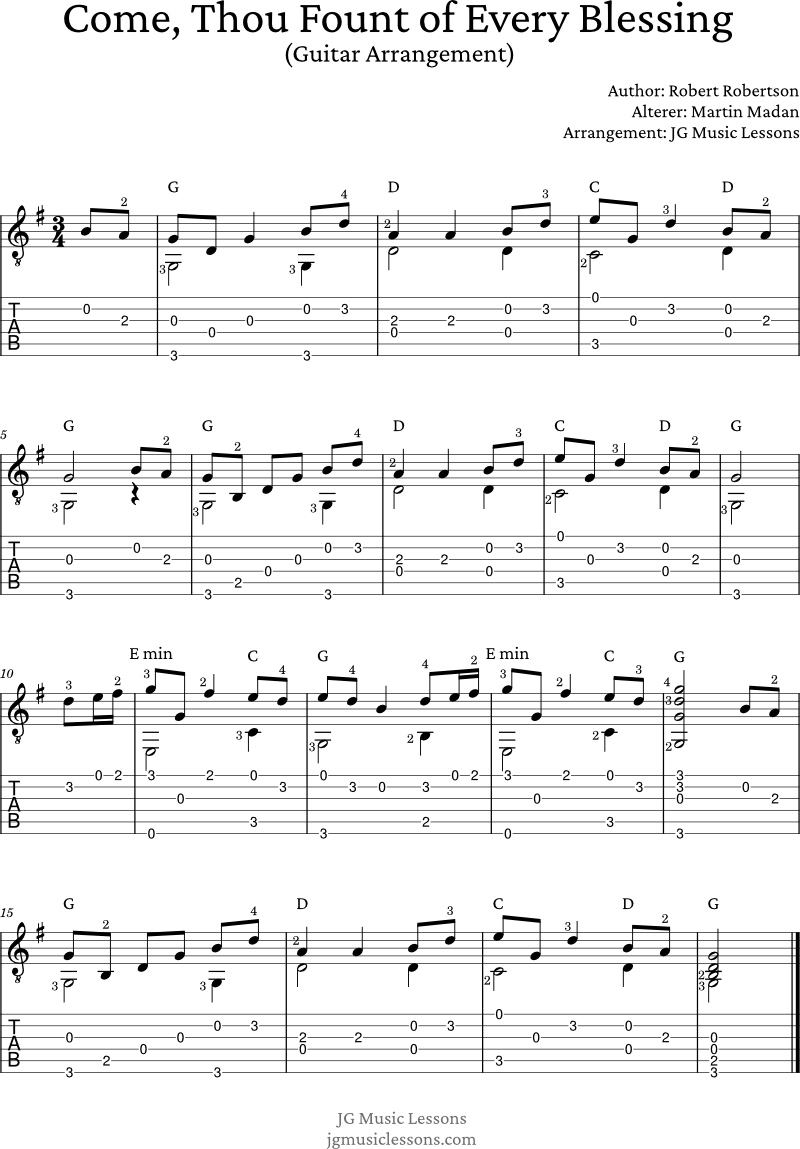 Come Thou Fount - guitar arrangement tabs