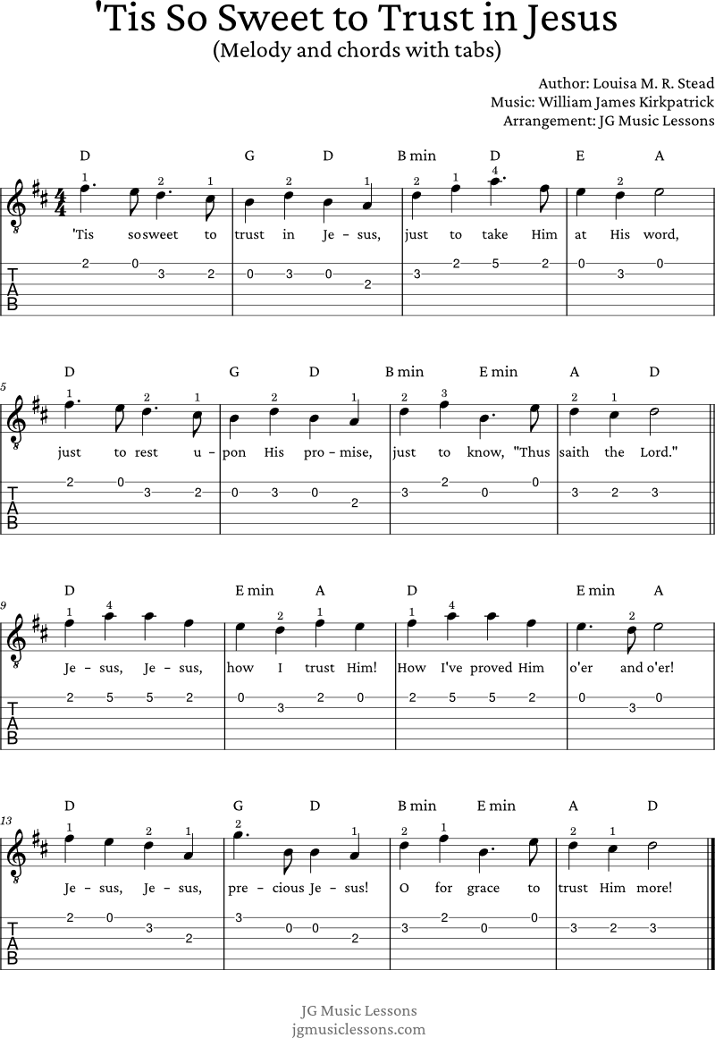 Tis So Sweet to Trust in Jesus - melody and chord with tabs