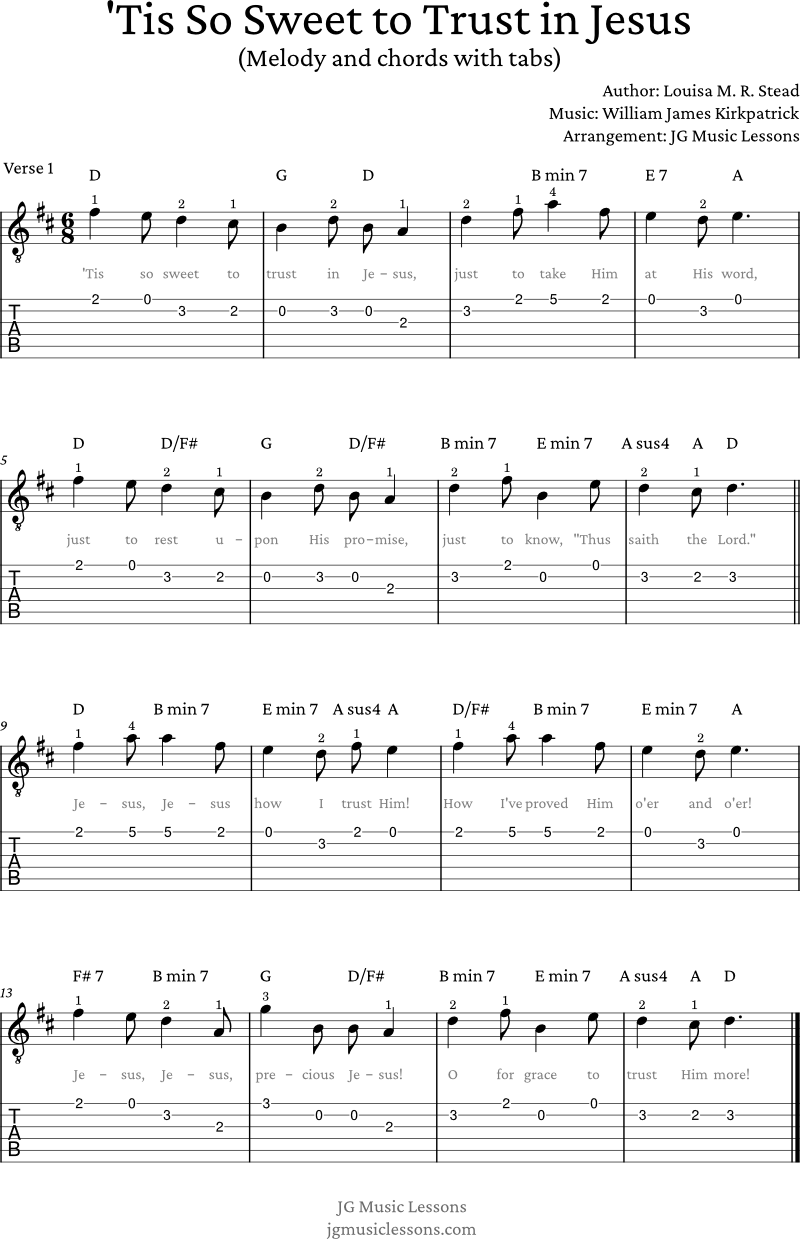 Tis So Sweet to Trust in Jesus - melody and chord with tabs