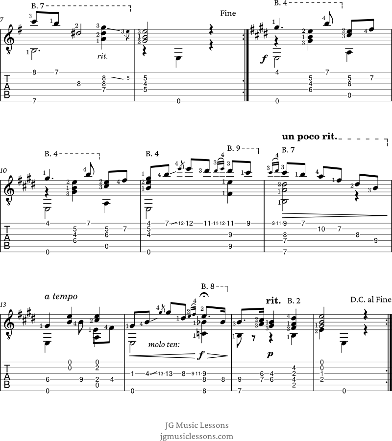 Adelita by Tarrega guitar tabs 2