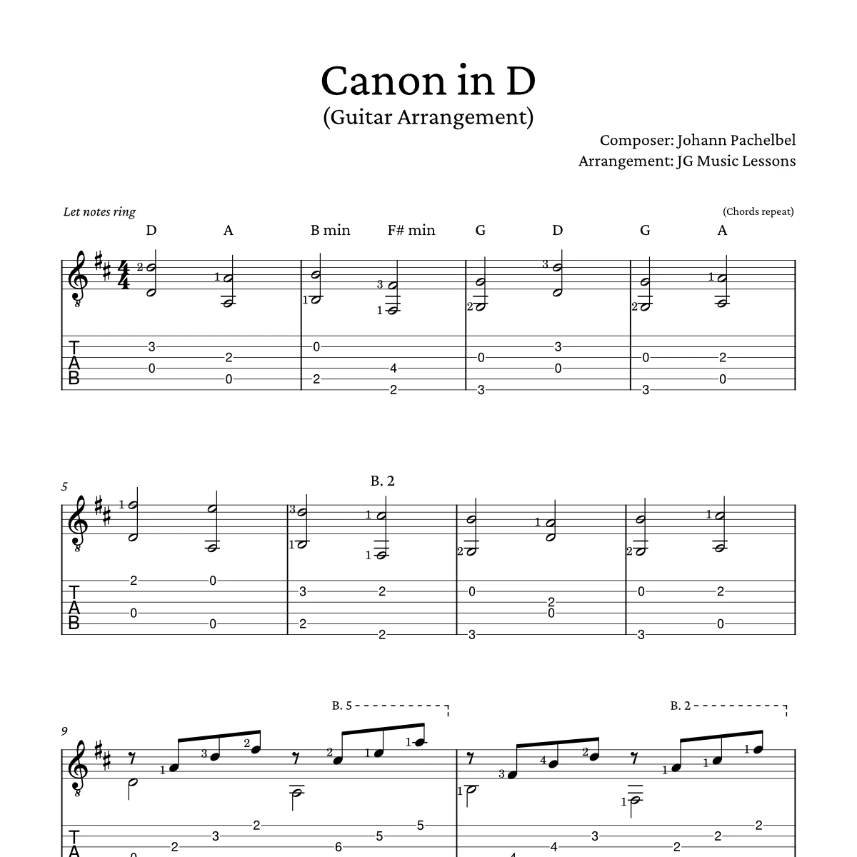 Canon in D arrangement preview